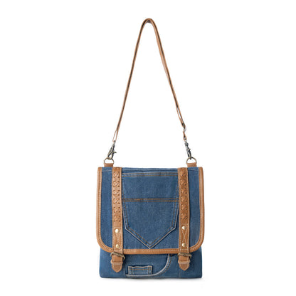 Myra Dustrider upcycled canvas vintage style Concealed-Carry bag for Women in denim blue with leather Myra USA