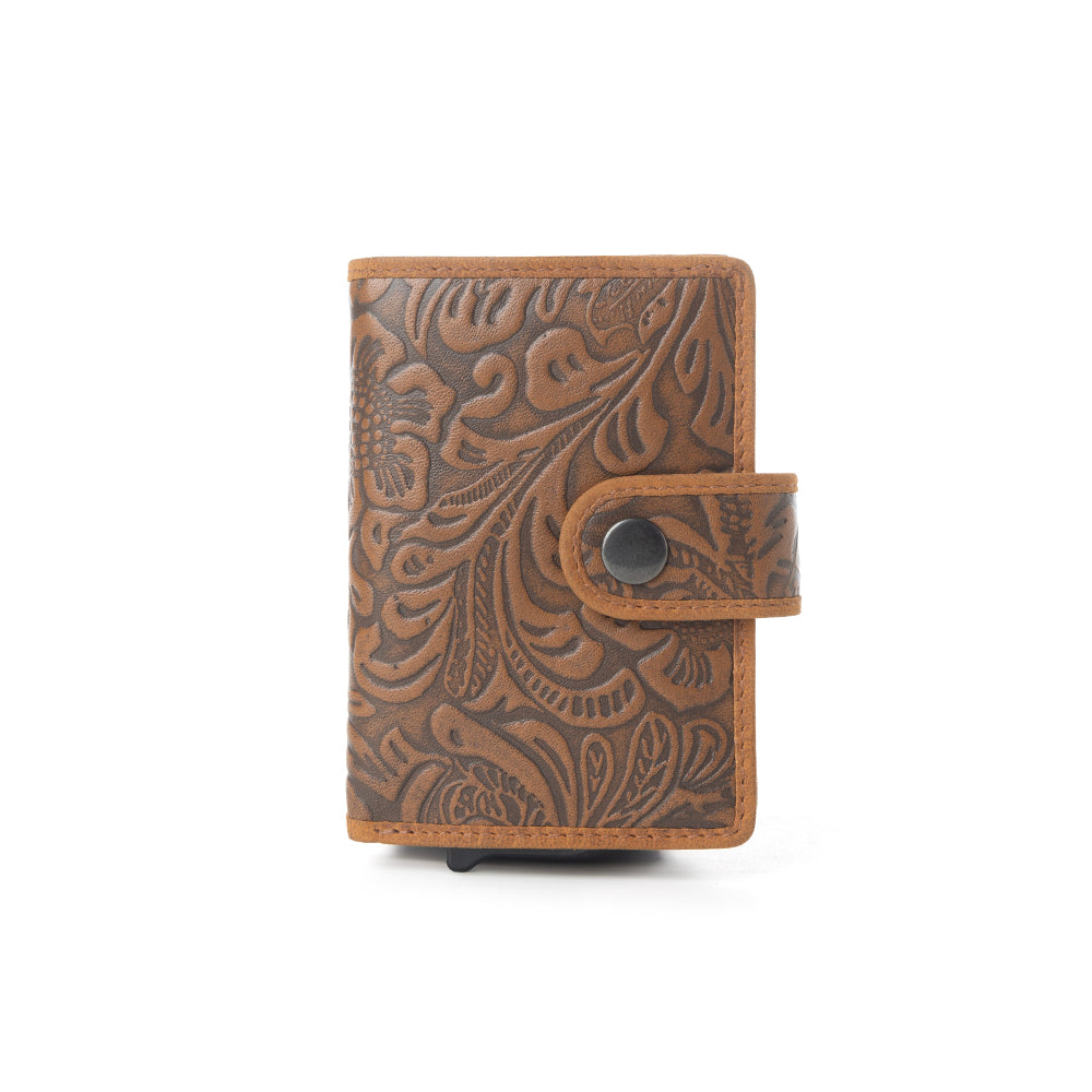 Myra Wild Rose Leather Credit Card Holder in Rustwood Floral Myra USA