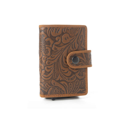 Myra Wild Rose Leather Credit Card Holder in Rustwood Floral Myra USA