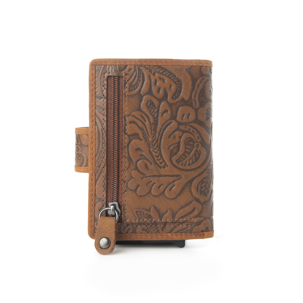 Myra Wild Rose Leather Credit Card Holder in Rustwood Floral Myra USA
