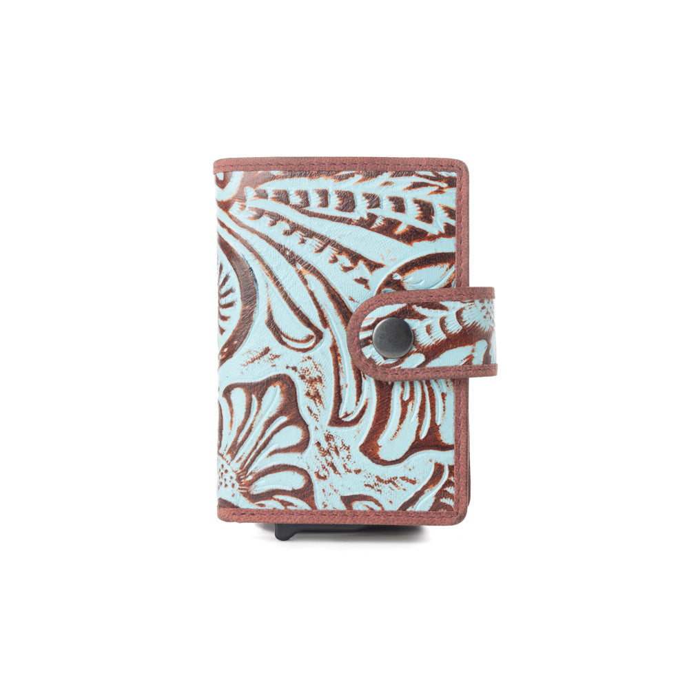 Myra Palamino Bloom Leather Credit Card Holder in Canyon Teal Myra USA