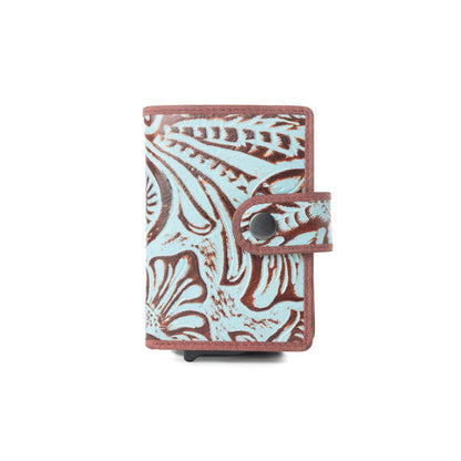 Myra Palamino Bloom Leather Credit Card Holder in Canyon Teal Myra USA