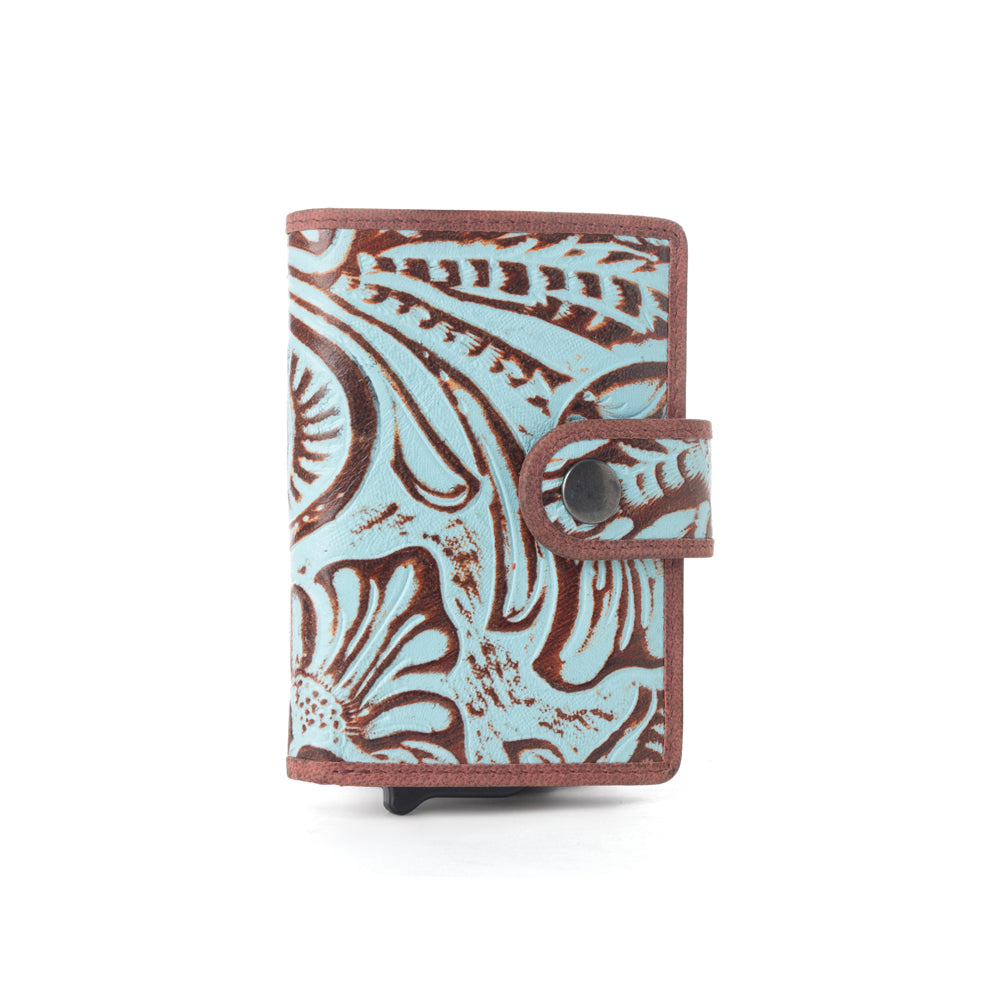 Myra Palamino Bloom Leather Credit Card Holder in Canyon Teal Myra USA