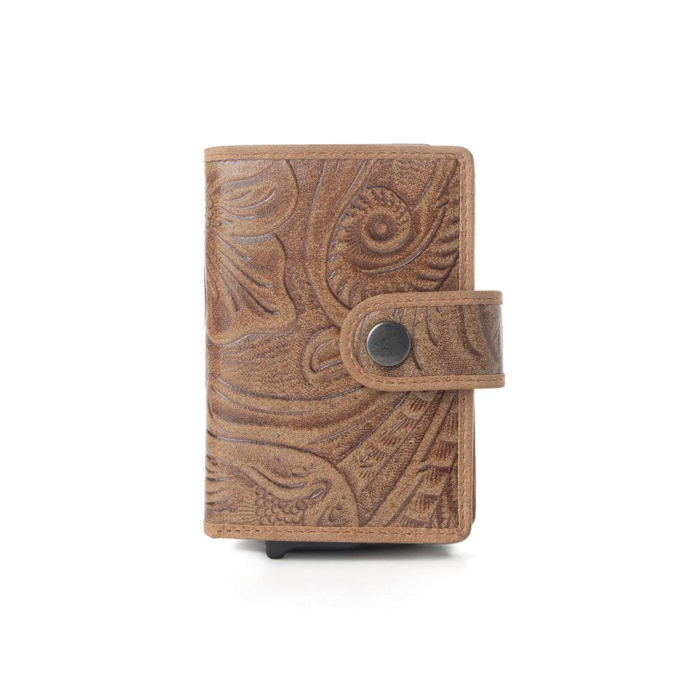 Myra Vintage Savanna Leather Credit Card Holder in Oak Brown Myra USA