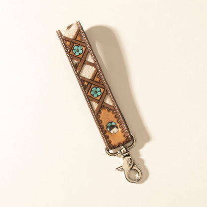 Myra Moonflower Handtooled Leather Keyfob in Sienna Sky Myra USA