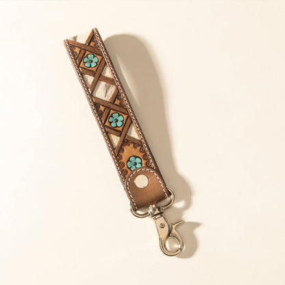 Myra Moonflower Handtooled Leather Keyfob in Sienna Sky Myra USA