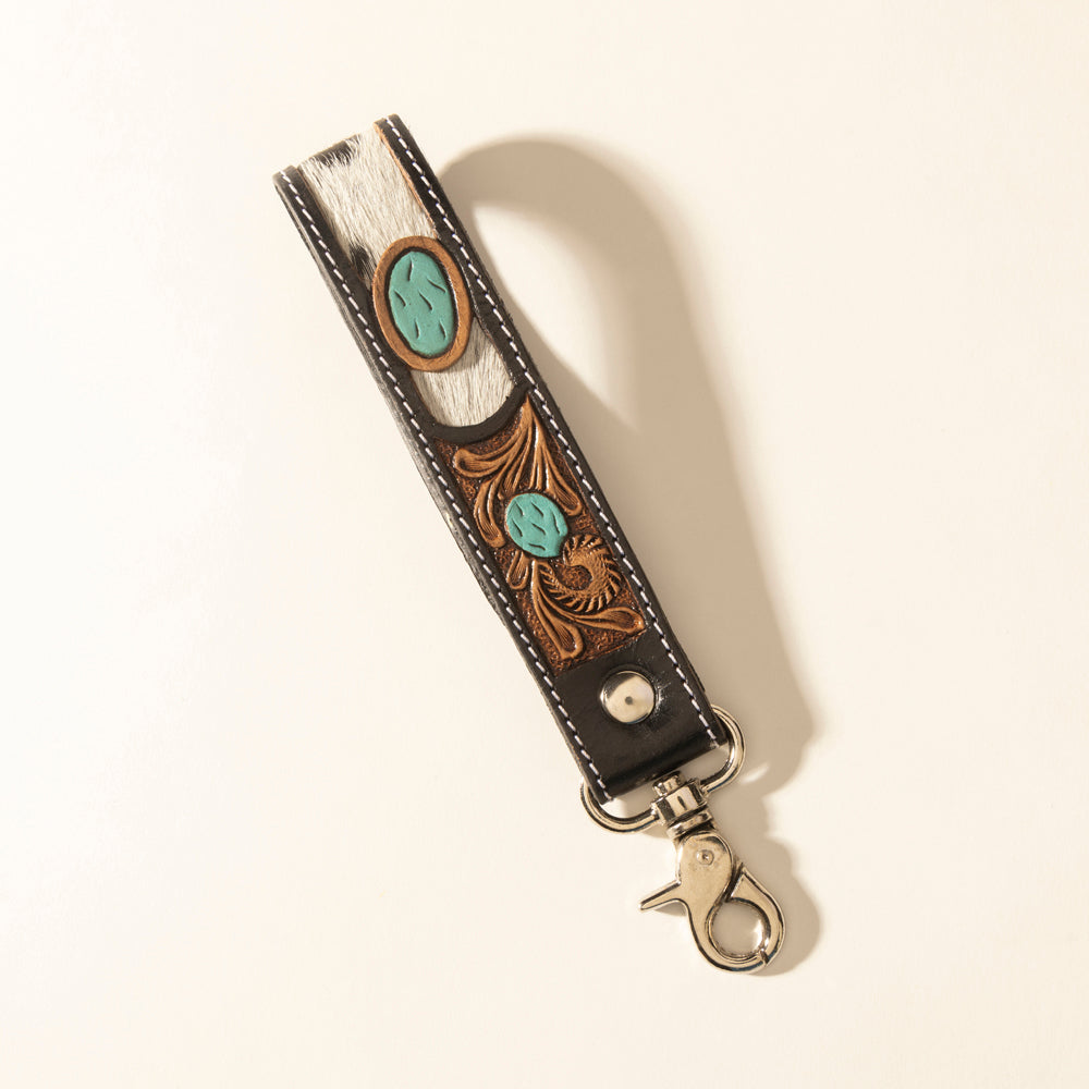 Myra Tallin Bloom Handtooled Leather Keyfob in Saddle Sky Myra USA