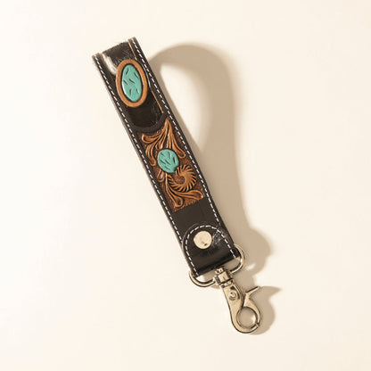 Myra Tallin Bloom Handtooled Leather Keyfob in Saddle Sky Myra USA