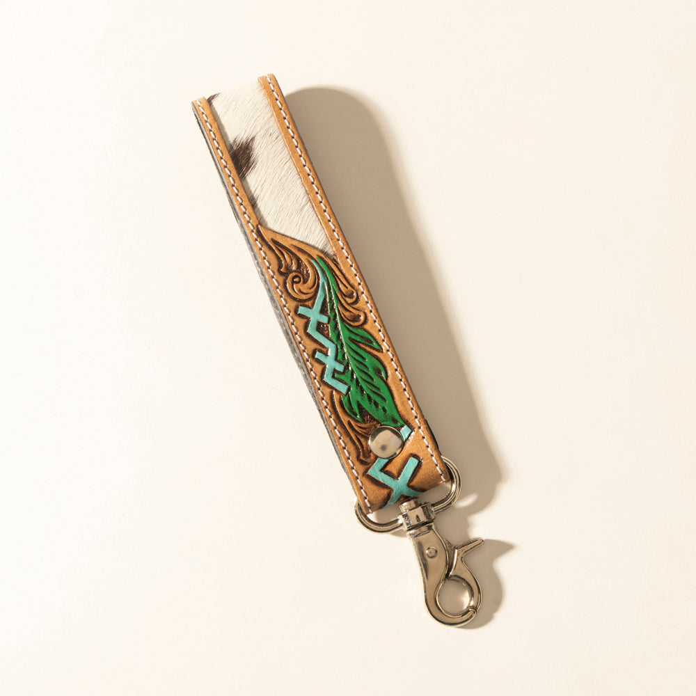 Myra Soaring Bloom Handtooled Leather Keyfob in Dakota Teal Myra USA