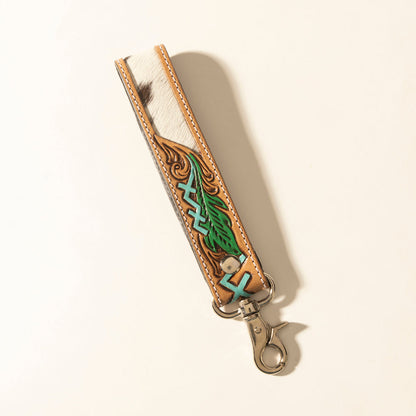 Myra Soaring Bloom Handtooled Leather Keyfob in Dakota Teal Myra USA