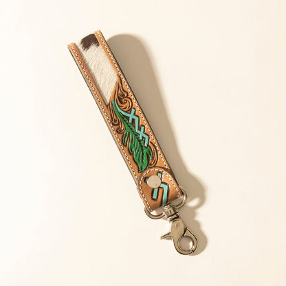 Myra Soaring Bloom Handtooled Leather Keyfob in Dakota Teal Myra USA