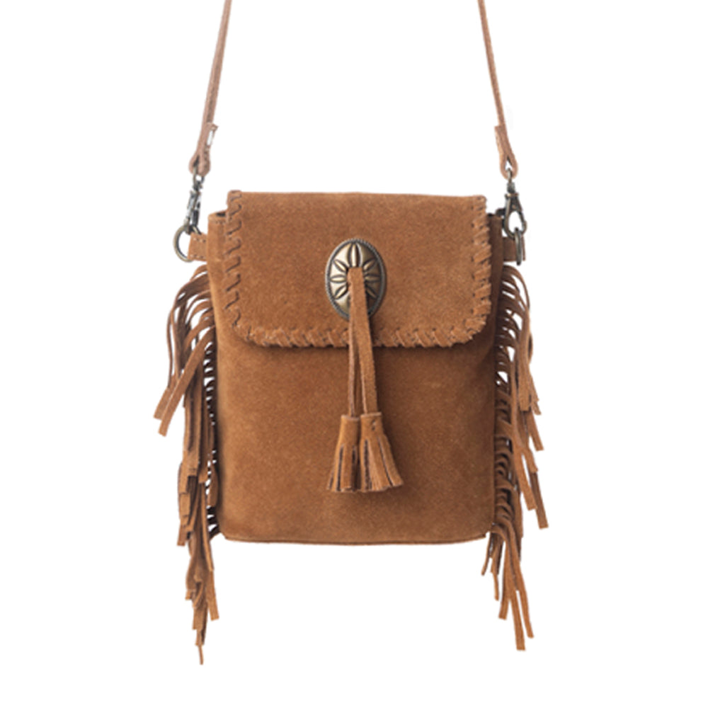 Myra Prairie Drift Fringed Leather Bag in Rodeo Bronze with Concho Accent Myra USA