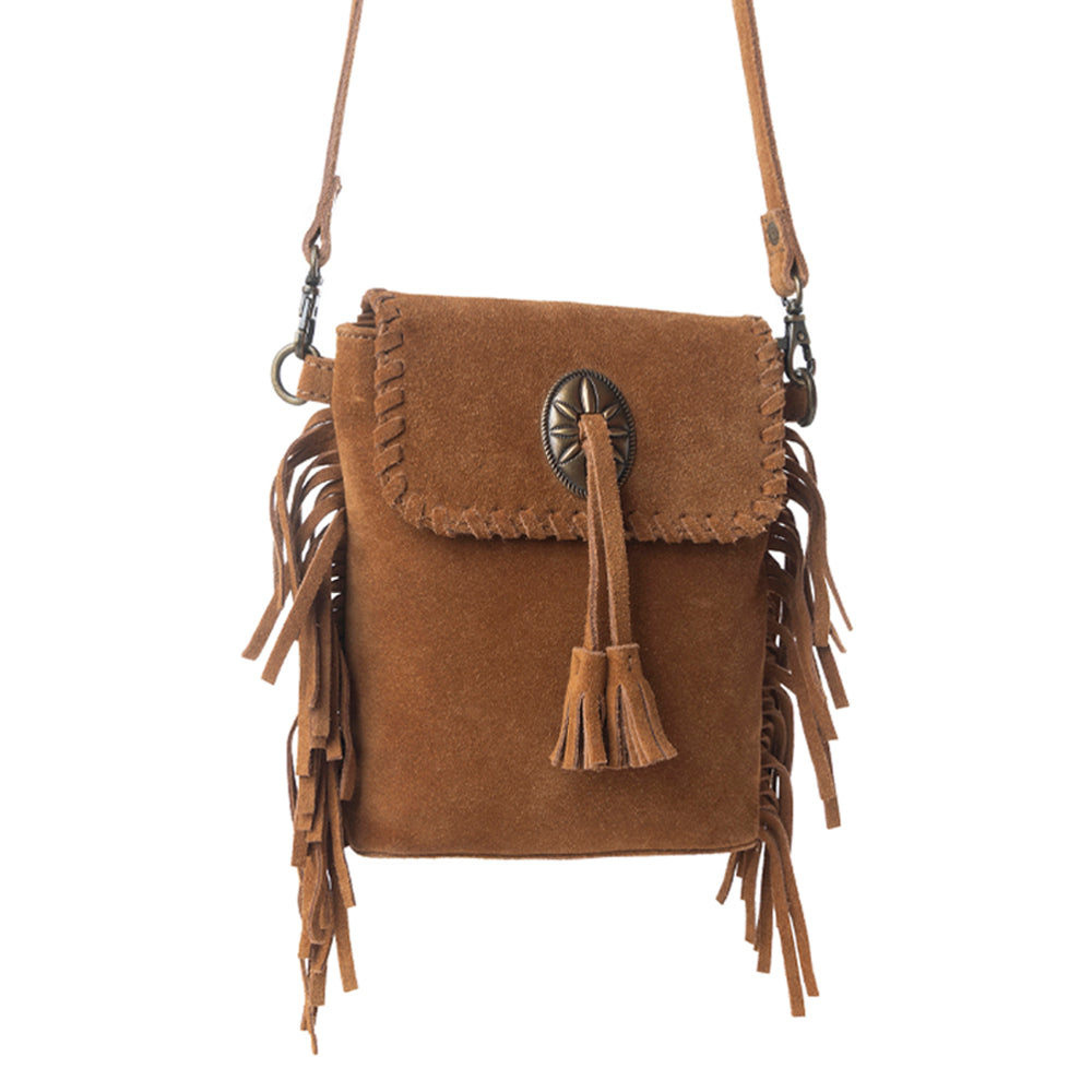 Myra Prairie Drift Fringed Leather Bag in Rodeo Bronze with Concho Accent Myra USA
