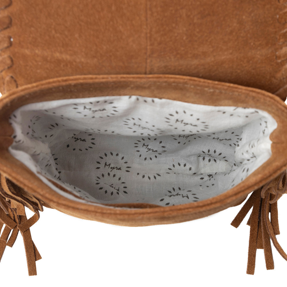 Myra Prairie Drift Fringed Leather Bag in Rodeo Bronze with Concho Accent Myra USA