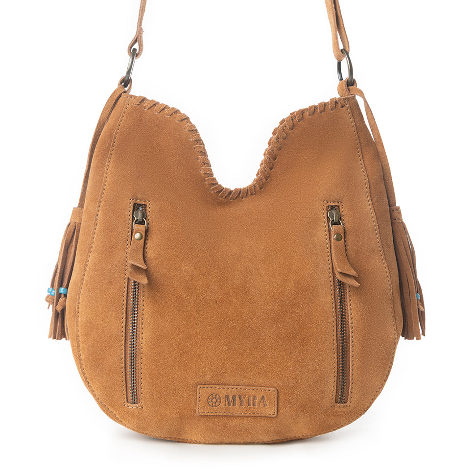 Myra Savannah Sunset Fringed Leather Bag in Deep Mocha Myra USA