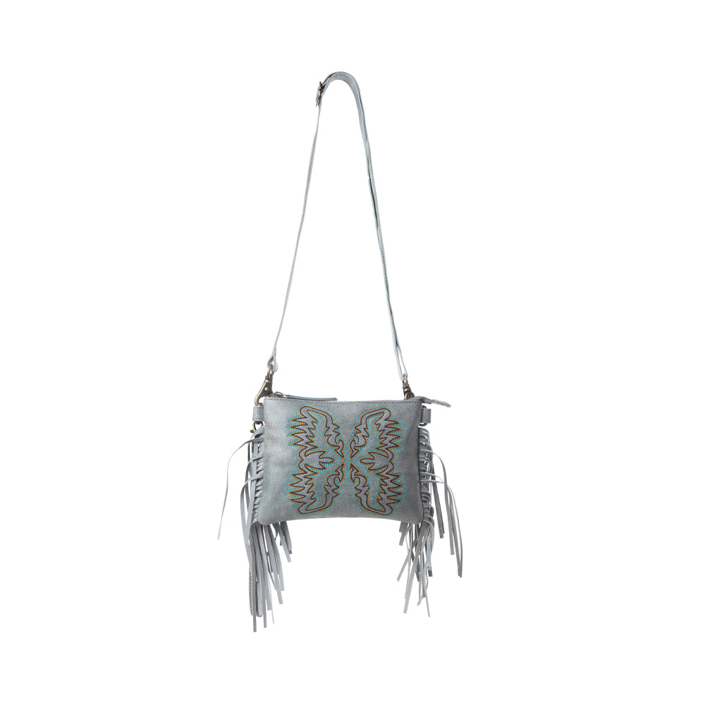 Myra ThunderFly Fringed Leather Bag in Silver Dust Myra USA
