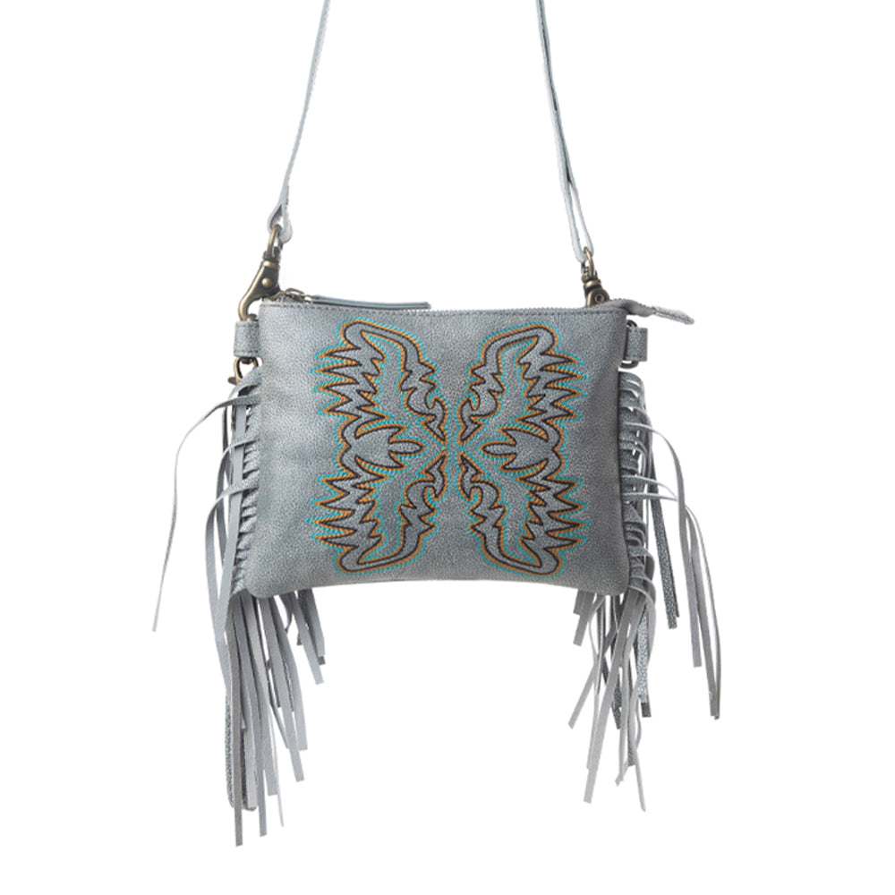 Myra ThunderFly Fringed Leather Bag in Silver Dust Myra USA