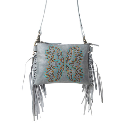 Myra ThunderFly Fringed Leather Bag in Silver Dust Myra USA