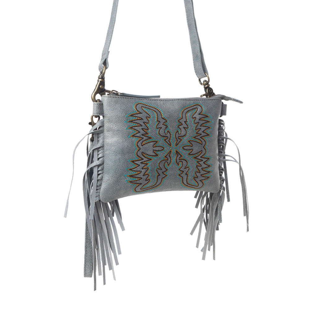 Myra ThunderFly Fringed Leather Bag in Silver Dust Myra USA