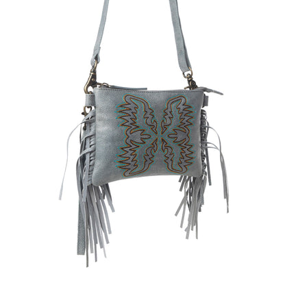 Myra ThunderFly Fringed Leather Bag in Silver Dust Myra USA