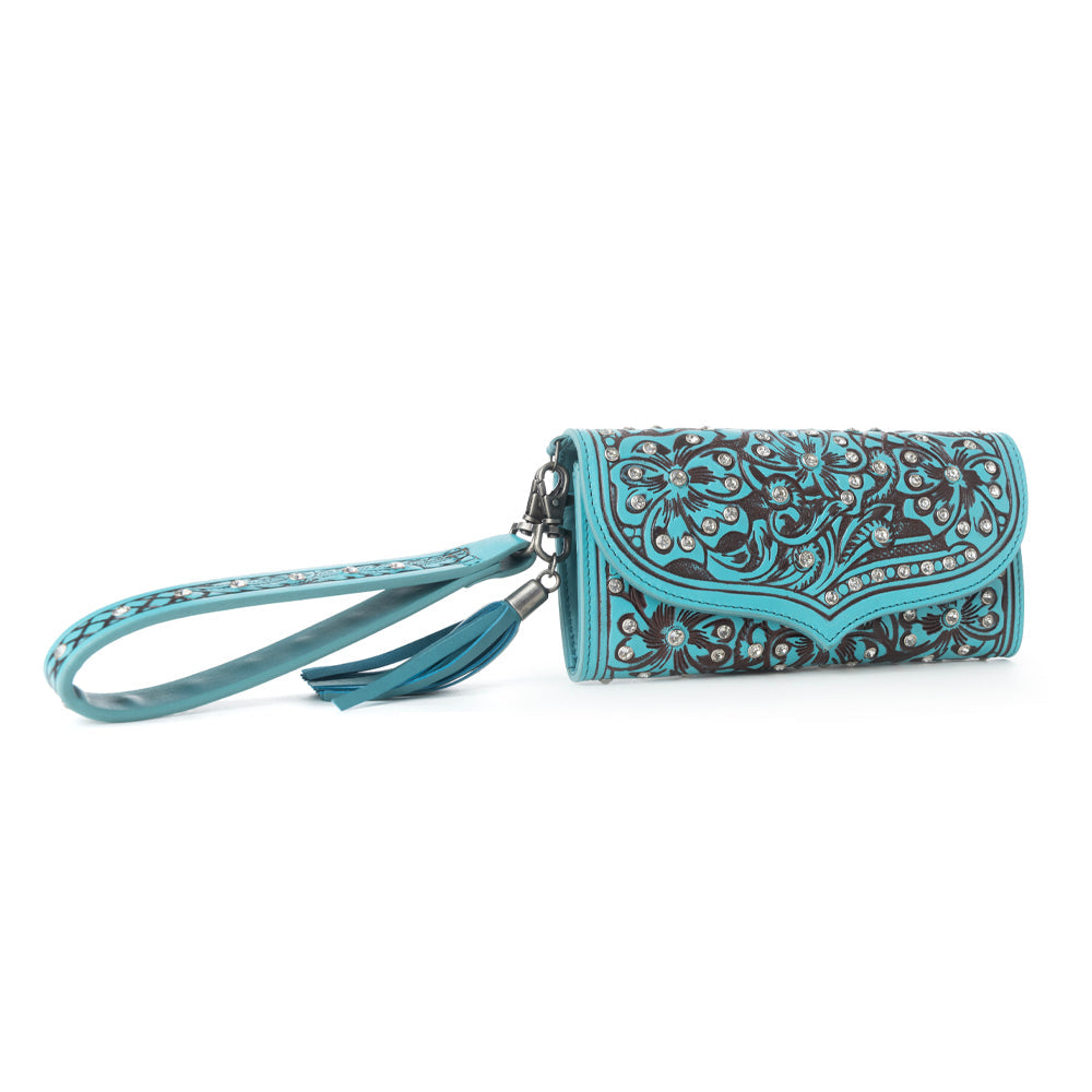 Myra Wildflower Story Handtooled Leather Wallet in Crystal Jade Myra USA