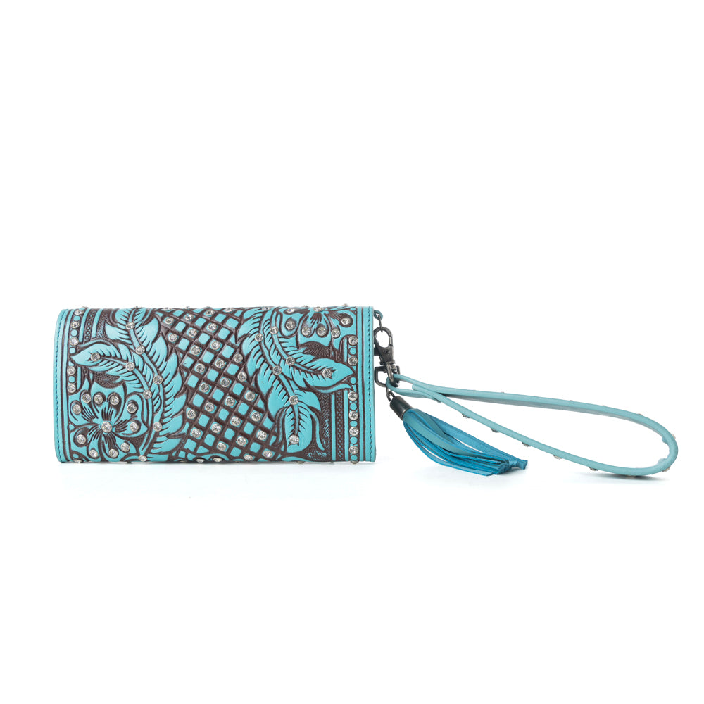 Myra Wildflower Story Handtooled Leather Wallet in Crystal Jade Myra USA