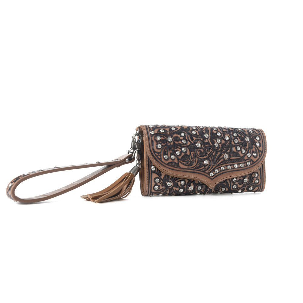 Myra Wildflower Story Handtooled Leather Wallet in Earth Bloom Myra USA