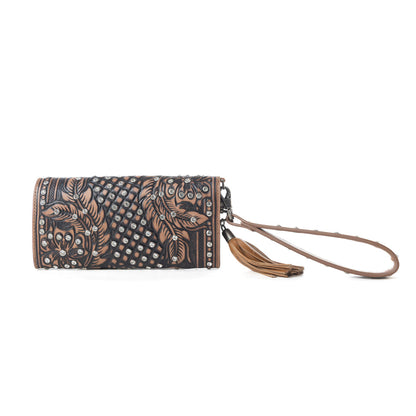 Myra Wildflower Story Handtooled Leather Wallet in Earth Bloom Myra USA