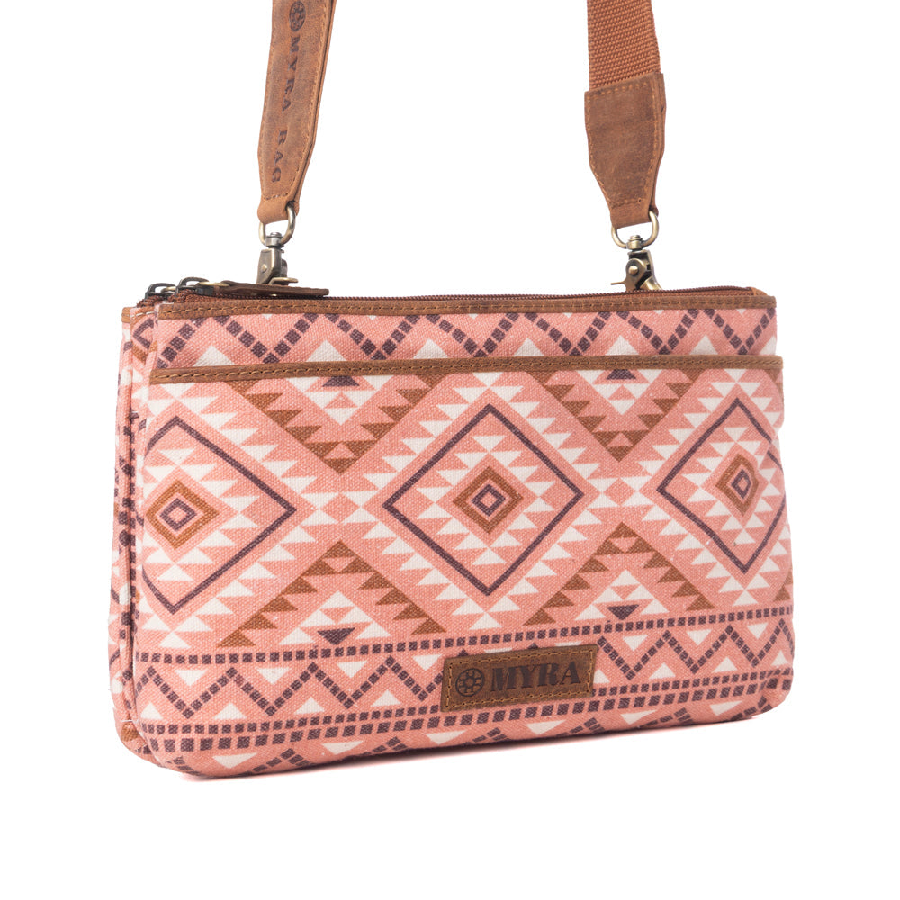 Myra Tribal Hollow Cotton & Leather Crossbody Bag in Terra Cider Myra USA