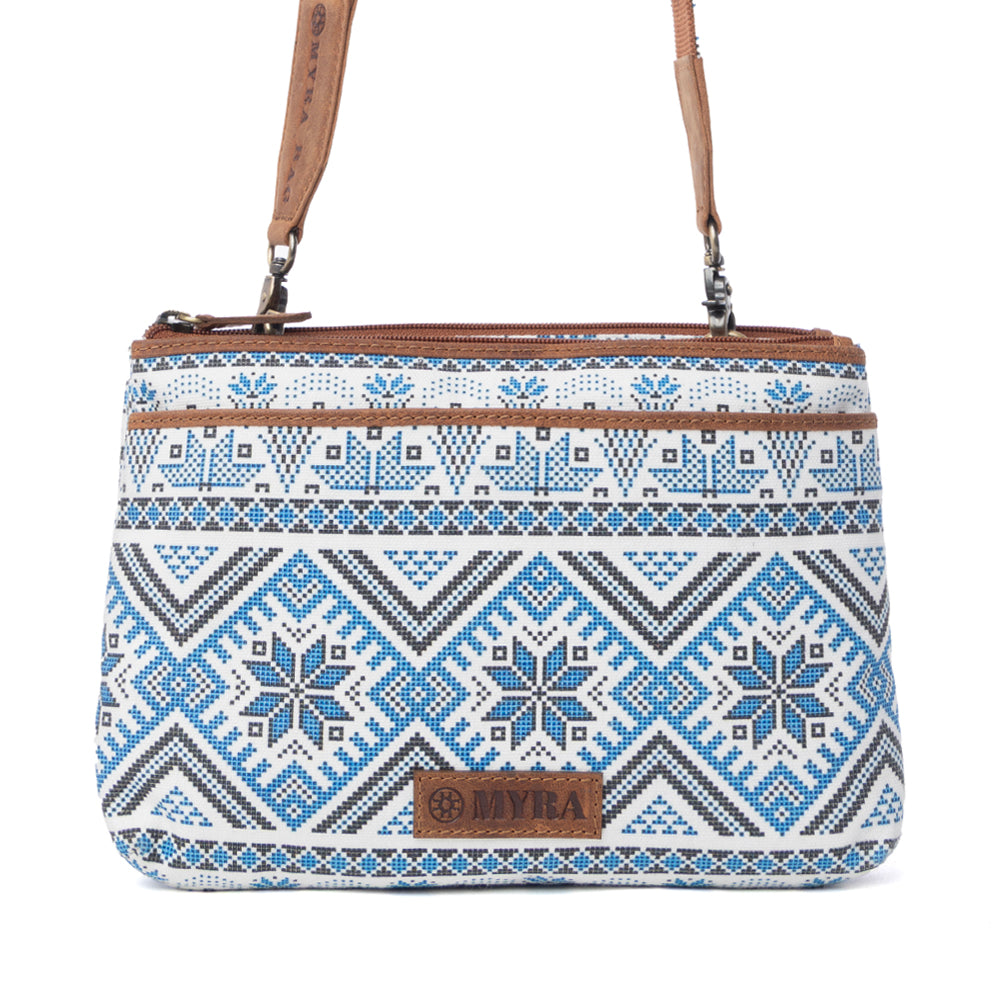 Myra Tribal Hollow Cotton & Leather Crossbody Bag in Indigo Frost Myra USA