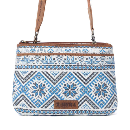 Myra Tribal Hollow Cotton & Leather Crossbody Bag in Indigo Frost Myra USA