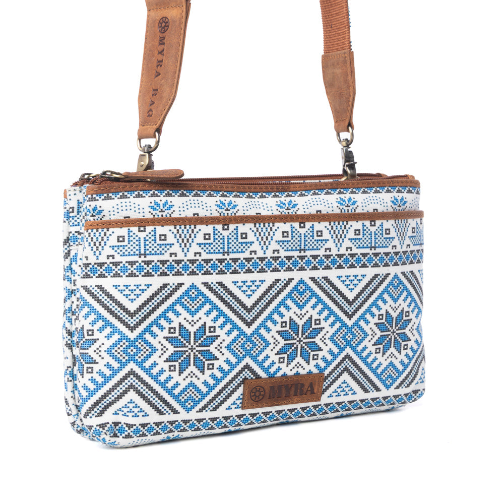 Myra Tribal Hollow Cotton & Leather Crossbody Bag in Indigo Frost Myra USA