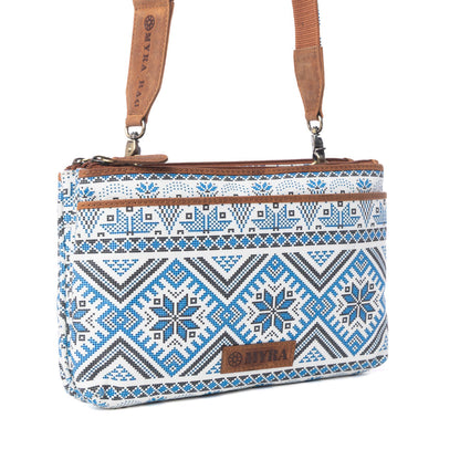 Myra Tribal Hollow Cotton & Leather Crossbody Bag in Indigo Frost Myra USA