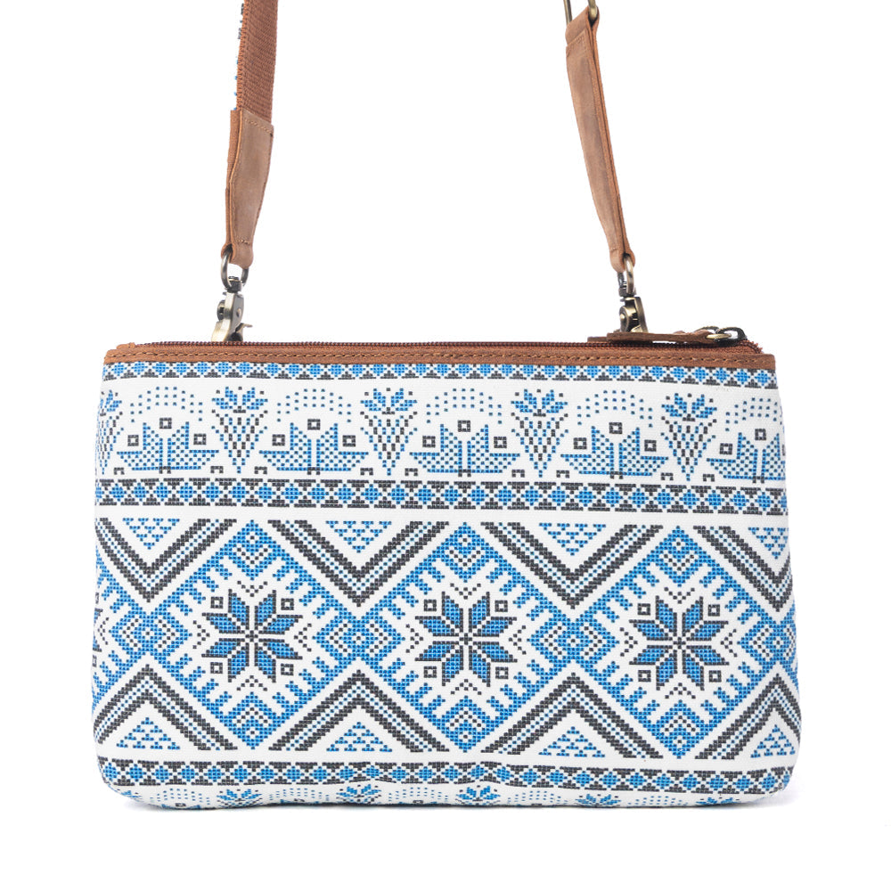 Myra Tribal Hollow Cotton & Leather Crossbody Bag in Indigo Frost Myra USA