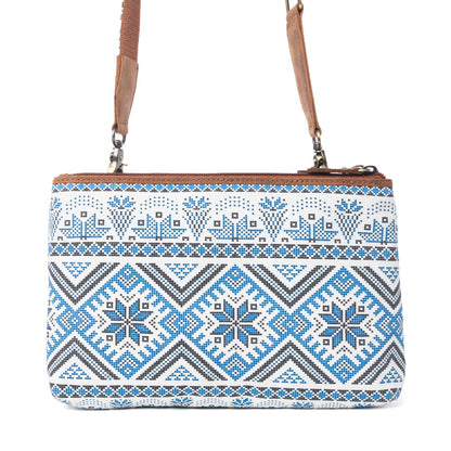 Myra Tribal Hollow Cotton & Leather Crossbody Bag in Indigo Frost Myra USA