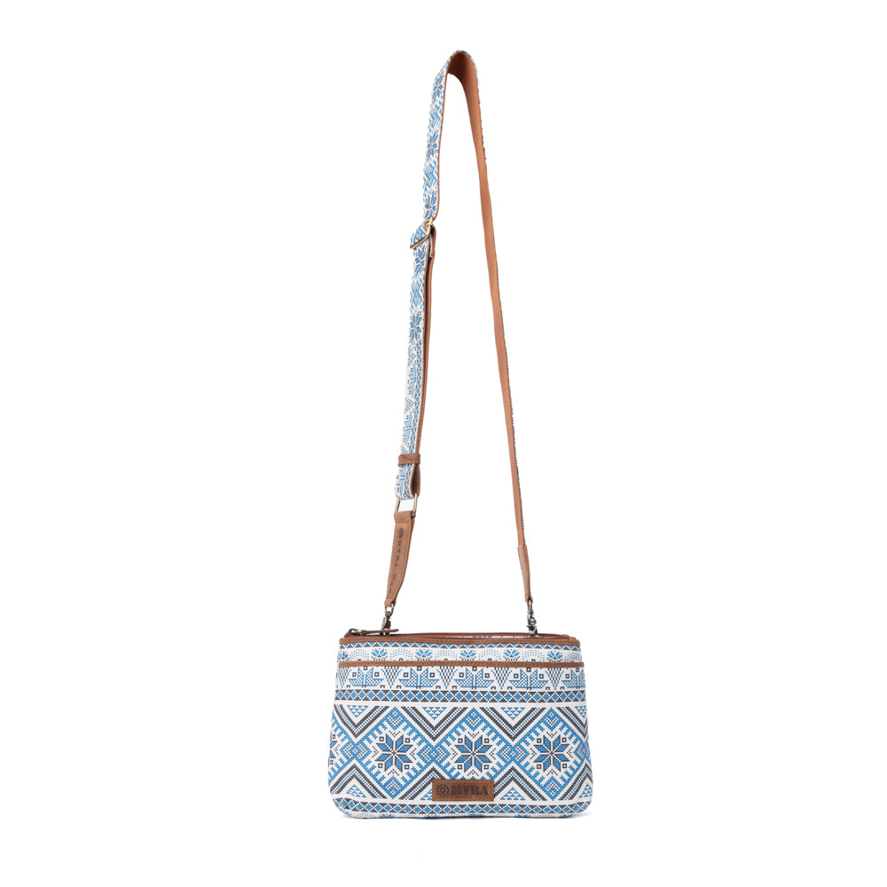 Myra Tribal Hollow Cotton & Leather Crossbody Bag in Indigo Frost Myra USA