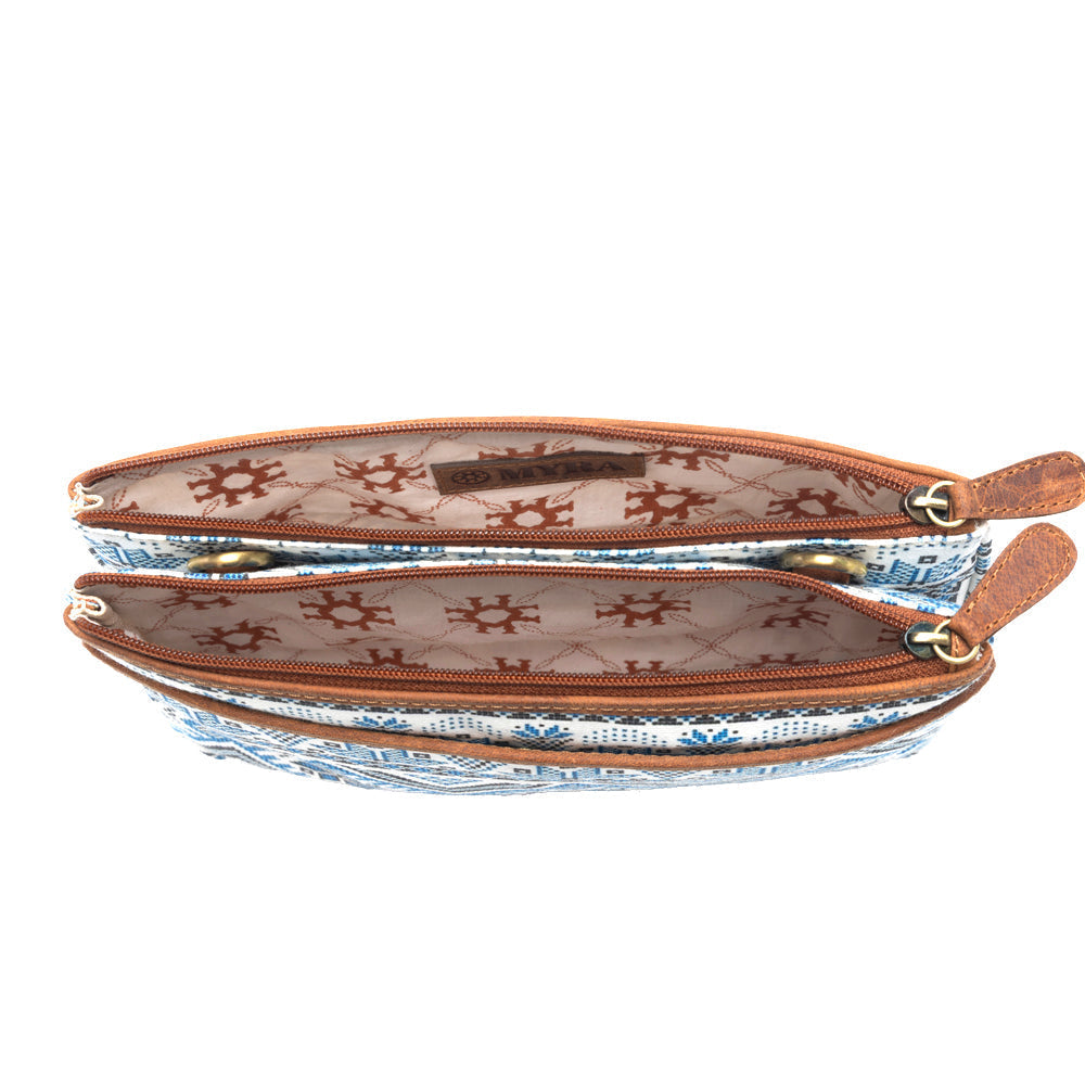 Myra Tribal Hollow Cotton & Leather Crossbody Bag in Indigo Frost Myra USA