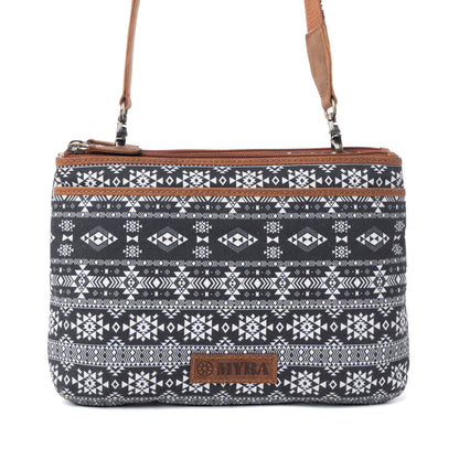 Myra Tribal Hollow Cotton & Leather Crossbody Bag in Midnight Onyx Myra USA