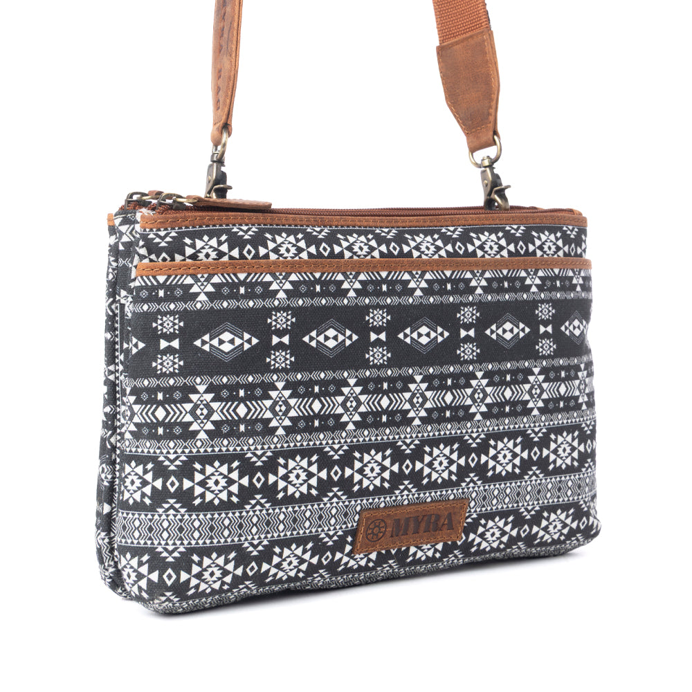 Myra Tribal Hollow Cotton & Leather Crossbody Bag in Midnight Onyx Myra USA