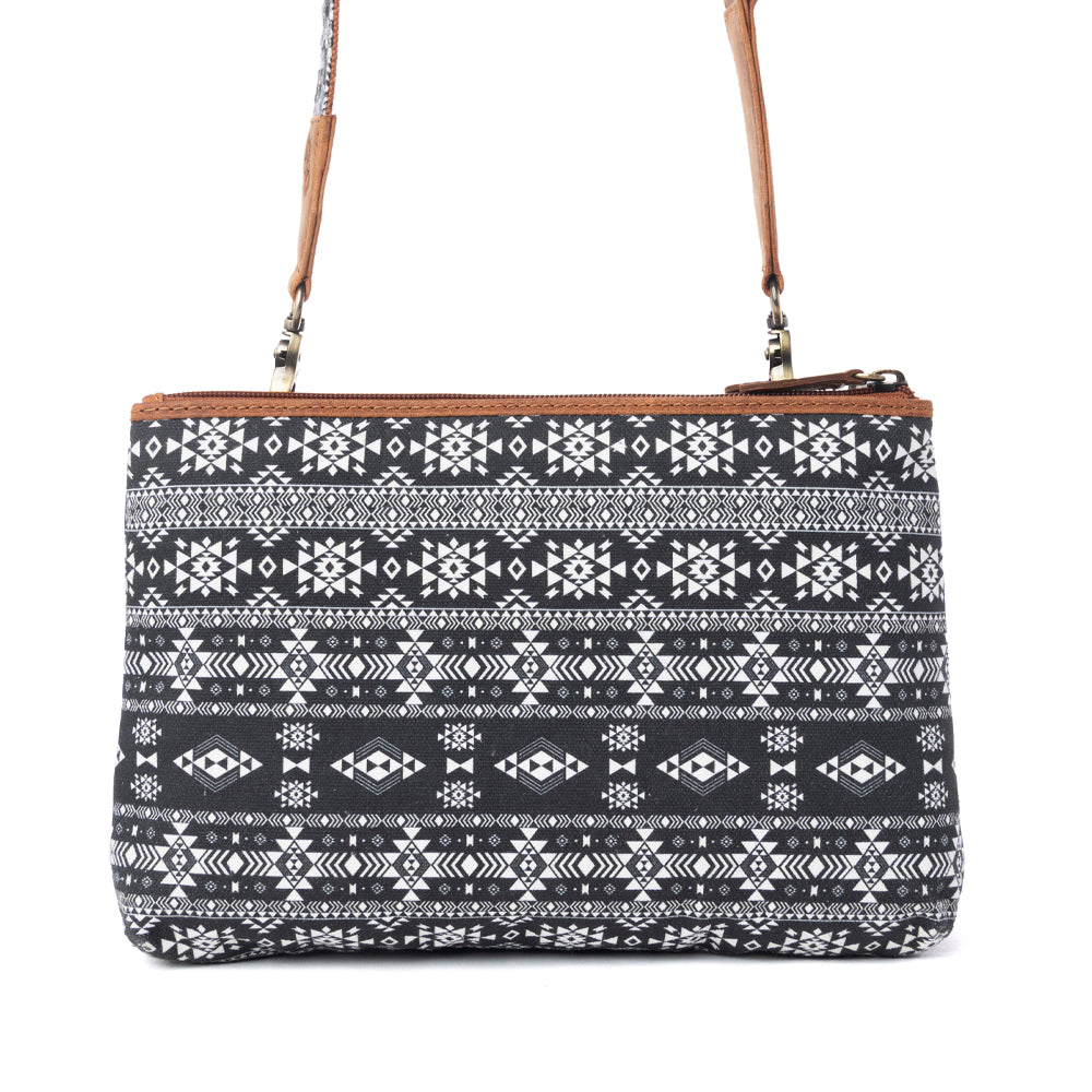 Myra Tribal Hollow Cotton & Leather Crossbody Bag in Midnight Onyx Myra USA