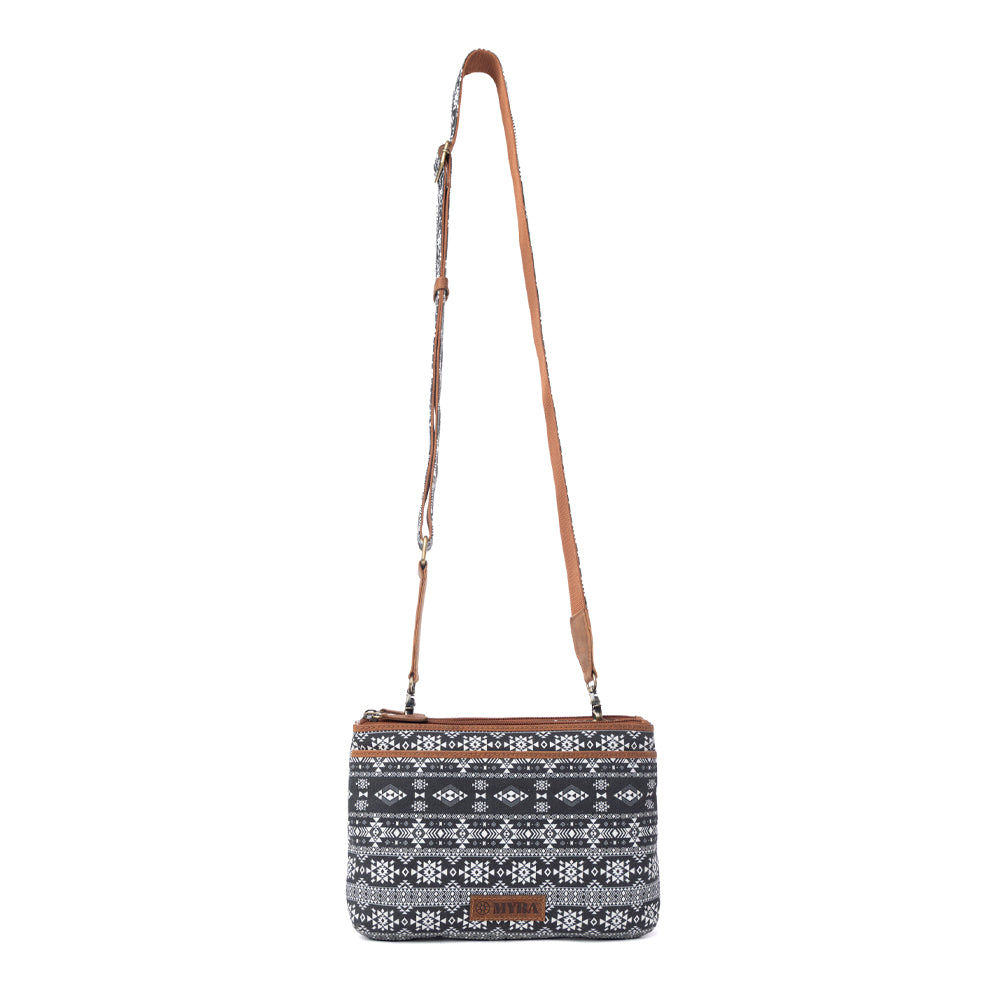 Myra Tribal Hollow Cotton & Leather Crossbody Bag in Midnight Onyx Myra USA