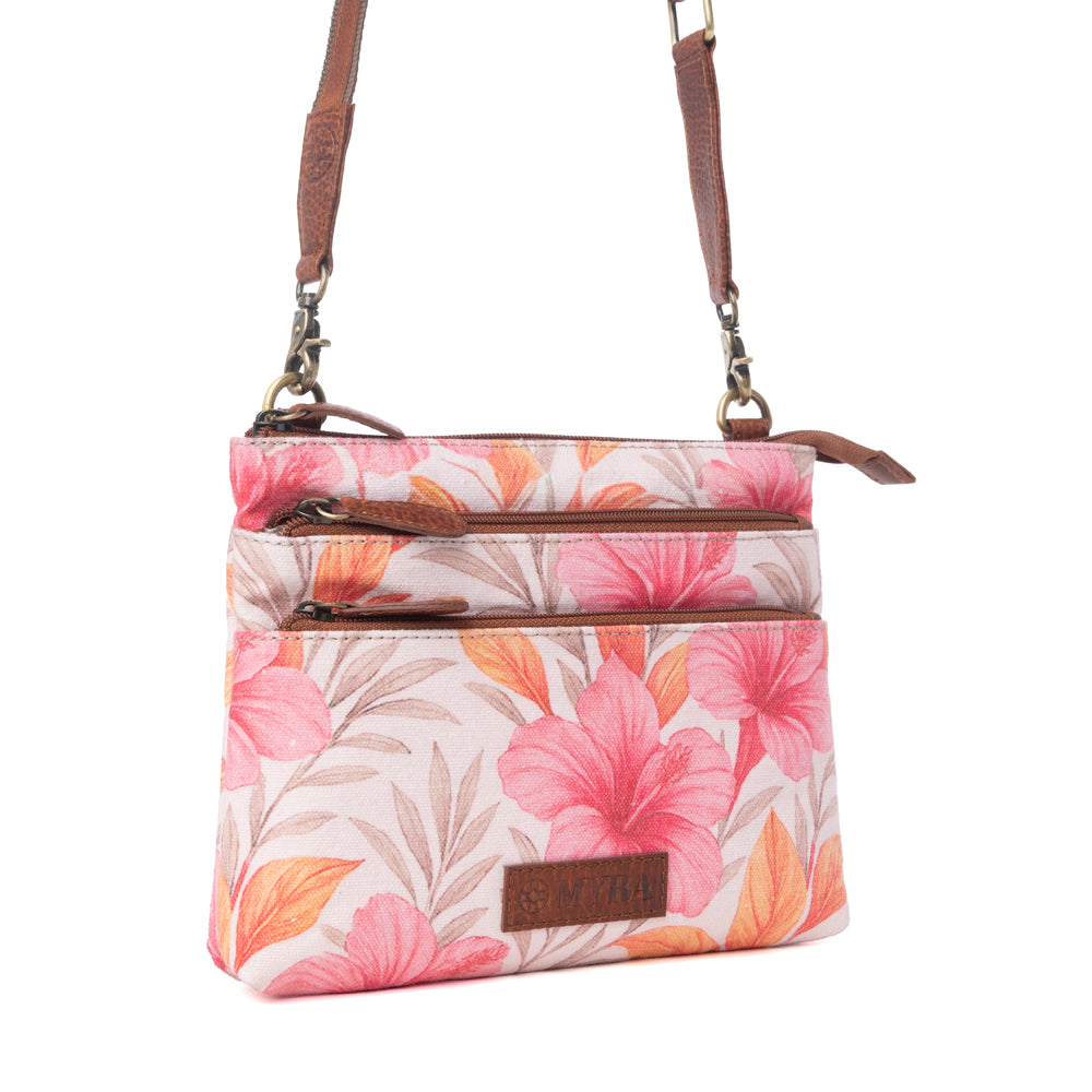 Myra Maple Ridge Cotton & Leather Crossbody Bag in Rose Petal Myra USA