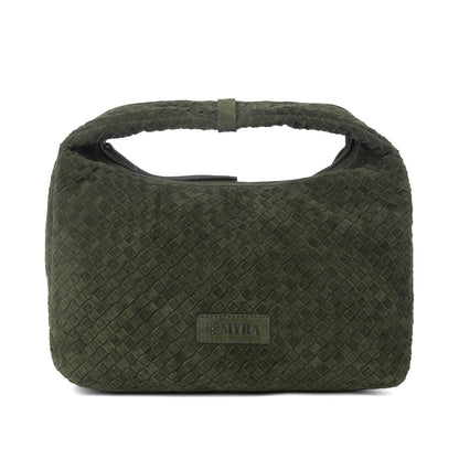 Myra Saddle Weave Genuine Suede Leather Bag in Olive Moss Myra USA