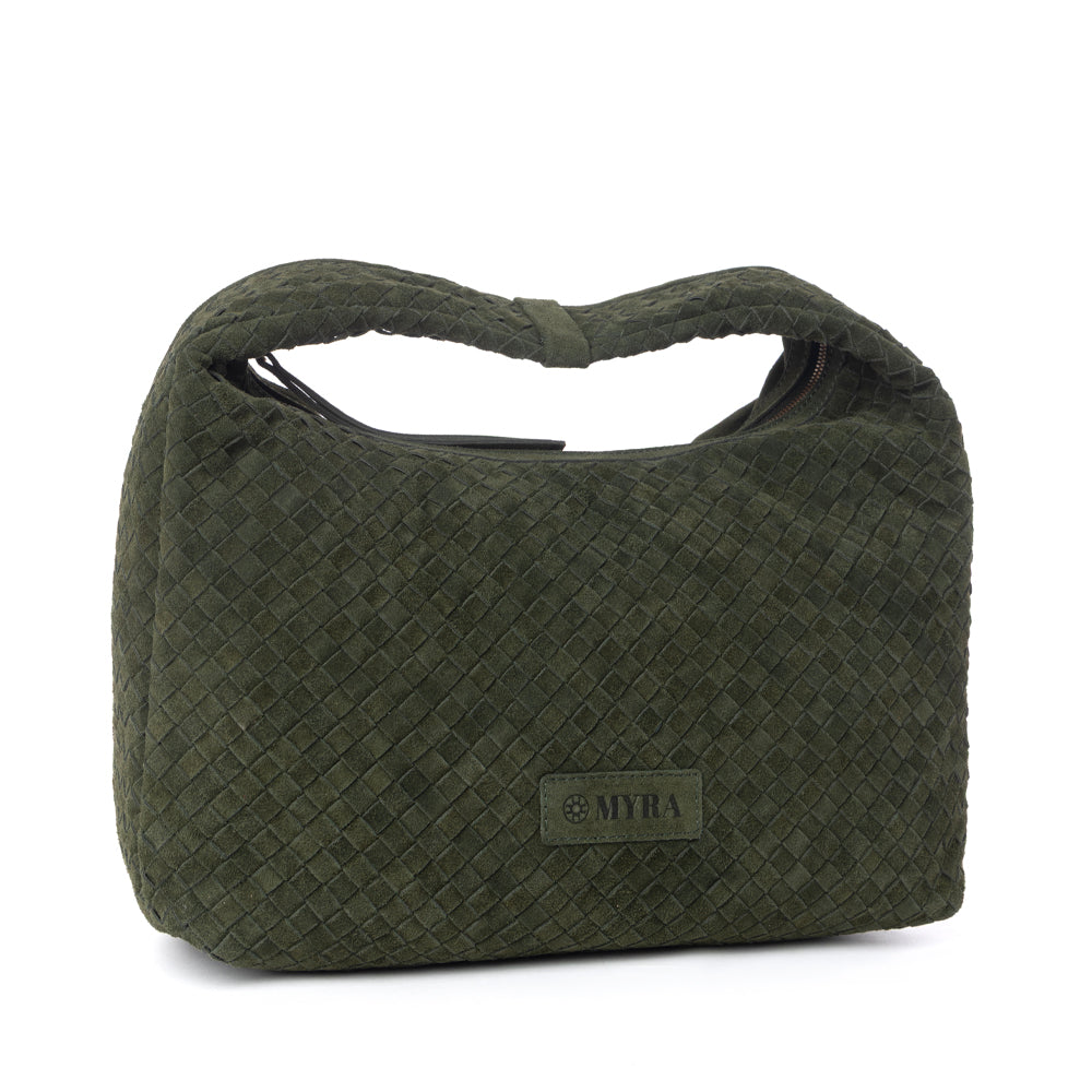 Myra Saddle Weave Genuine Suede Leather Bag in Olive Moss Myra USA