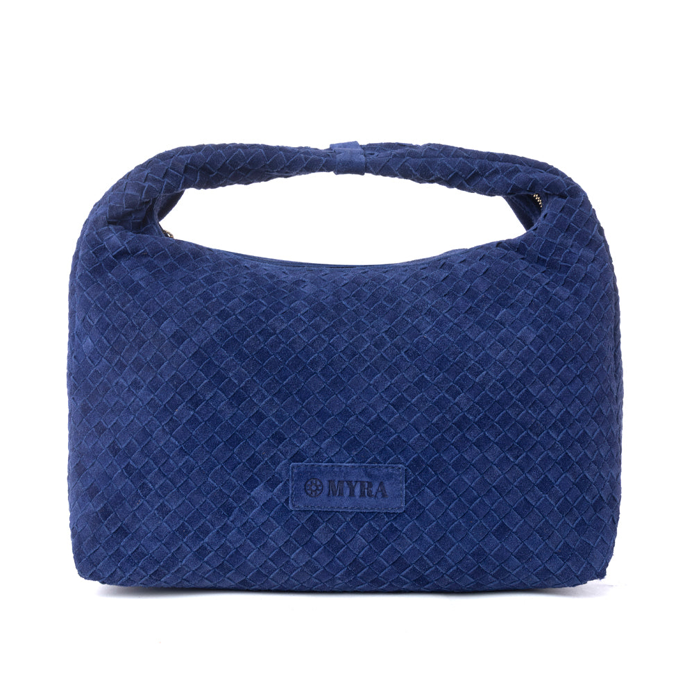 Myra Saddle Weave Genuine Suede Leather Bag in Royal Blue Myra USA