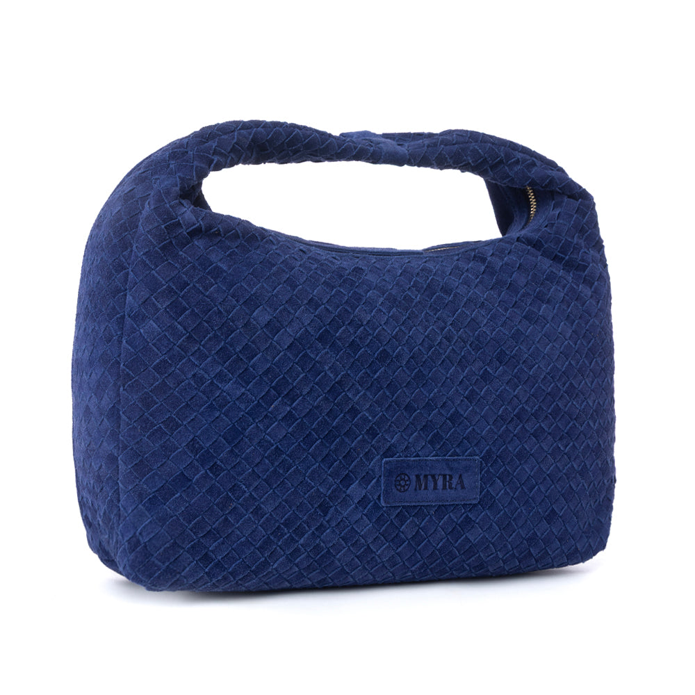 Myra Saddle Weave Genuine Suede Leather Bag in Royal Blue Myra USA