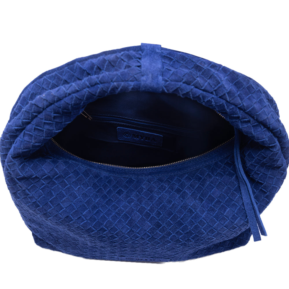 Myra Saddle Weave Genuine Suede Leather Bag in Royal Blue Myra USA