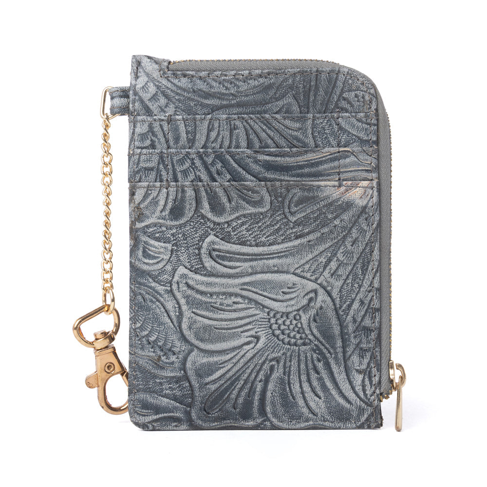 Myra Summer Grove Embossed Leather Credit Card Holder in Slate Grey Myra USA