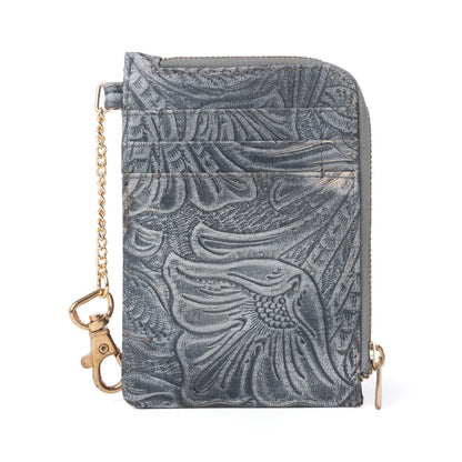 Myra Summer Grove Embossed Leather Credit Card Holder in Slate Grey Myra USA