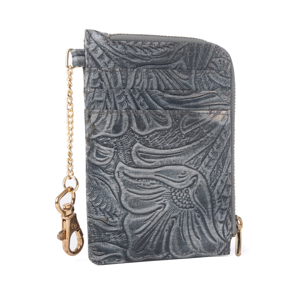 Myra Summer Grove Embossed Leather Credit Card Holder in Slate Grey Myra USA